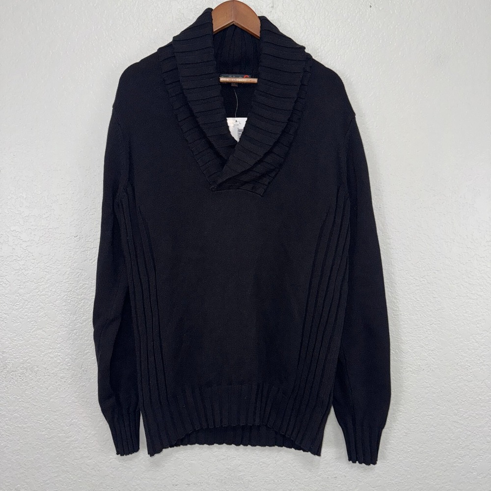 G‎ by Guess Sweater L Black Knit Cotton Shawl Collar Neck Long Sleeve Pullover